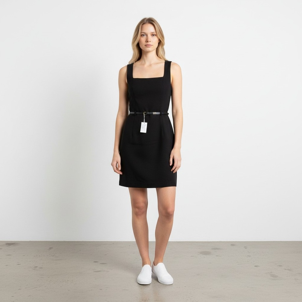 Abercrombie & Fitch Black Square Neck Belted Mini Dress Sleeveless Size ST NEW